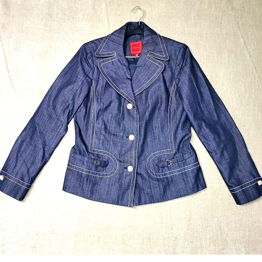 VTG Cole Haan City Womens Black Contrast Stitch Blazer Jacket Size 10 #420
